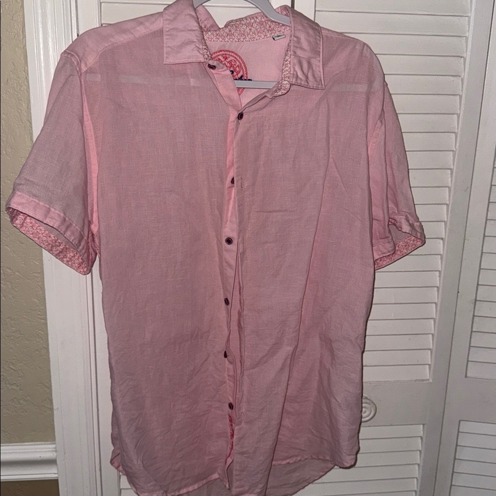 Robert Graham Pink Linen Short Sleeve Men's Shirt